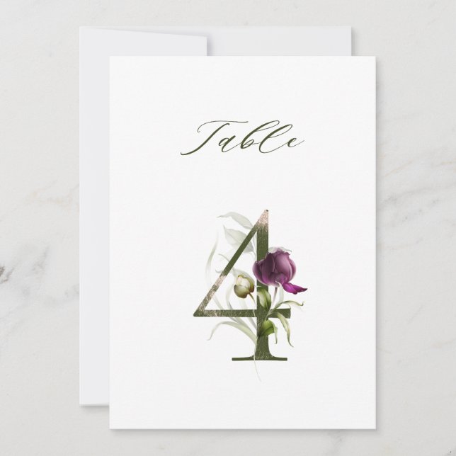 5x7 Botanical Floral Number 4, Table Number (Front)