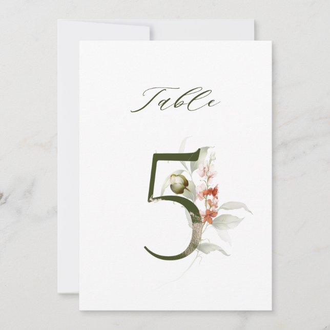 5x7 Botanical Floral Number 5, Table Number (Front)