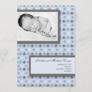 5x7 Boy Blue Fleur De Li Photo Birth Announcement