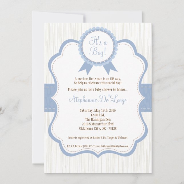 5x7 Boy Blue It's a Boy Baby Shower Invitation (Front)