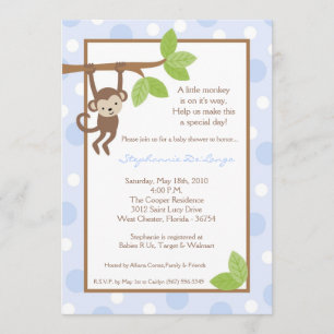 5x7 Boy Blue Monkey Jungle Baby Shower Invitation