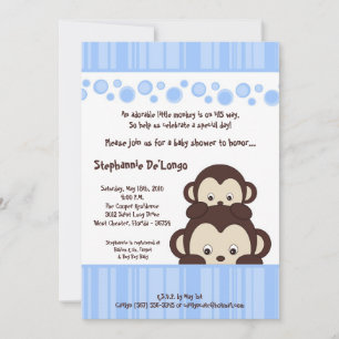 5x7 Boy Blue Pop Monkey Baby Shower Invitation