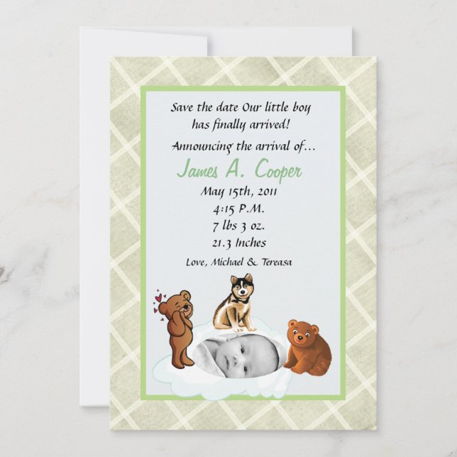 5x7 Boy Cloud PHOTO on Circle Birth Announcement (Front)