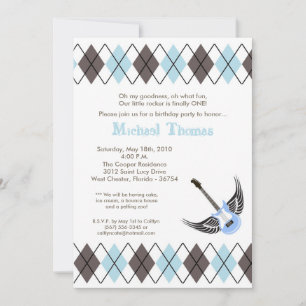 5x7 Boy Punk Rock Guitar Birthday Party Invitation