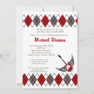 5x7 Boy Punk Rock Guitar Birthday Party Invitation