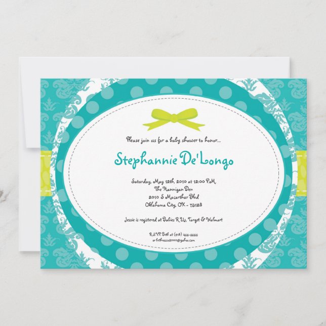 5x7 Boy Turquoise Blue Gree Baby Shower Invitation (Front)