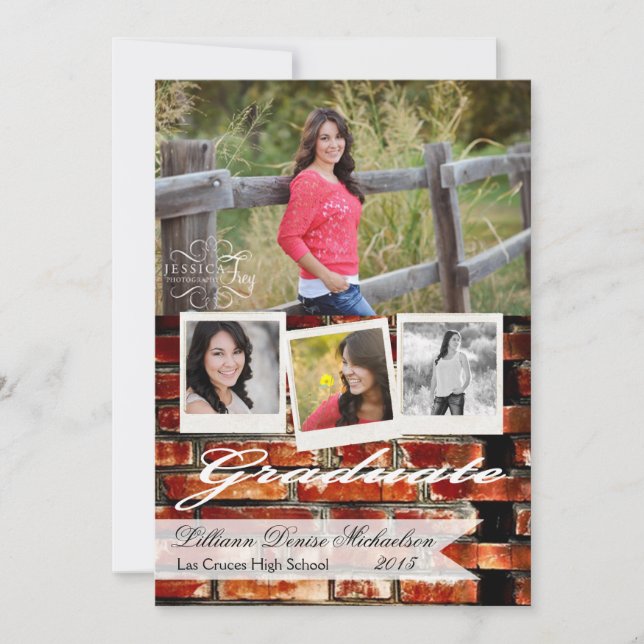 5x7 Brick Wall Grunge Building Senior Announcement (Front)