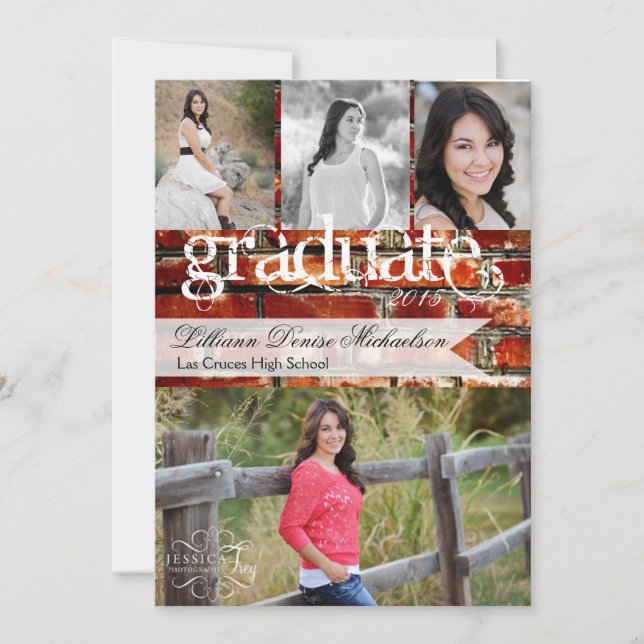 5x7 Brick Wall Grunge Building Senior Announcement (Front)