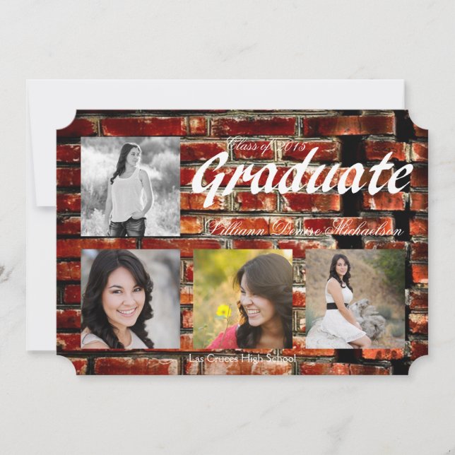 5x7 Brick Wall Grunge Building Senior Announcement (Front)