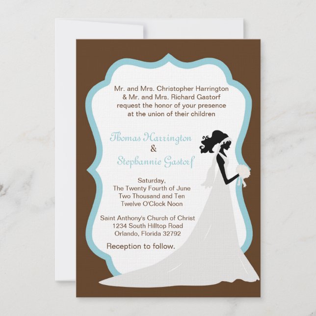 5x7 Brown Bride Wedding Invitation (Front)