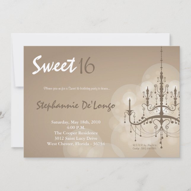 5x7 Brown Chandelier Sweet 16 Birthday Invitation (Front)