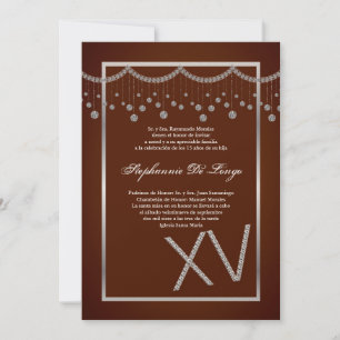 5x7 Brown Diamond Quinceanera Birthday Invitation