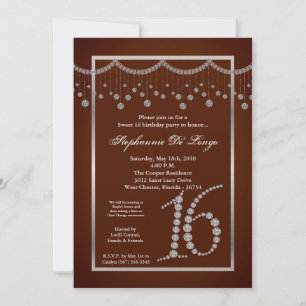 5x7 Brown Diamond Sweet 16 Birthday Invitation