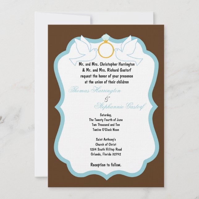5x7 Brown Dove Diamond Wedding Invitation (Front)