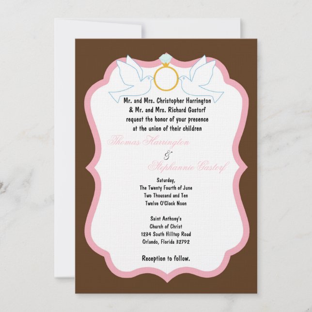 5x7 Brown Dove Diamond Wedding Invitation (Front)