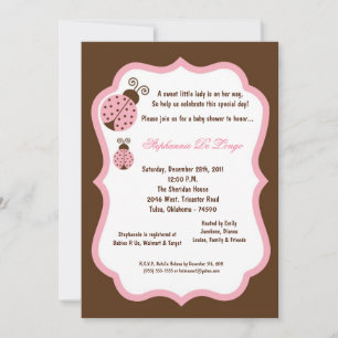 5x7 Brown Lady Bug Baby Shower Invitation