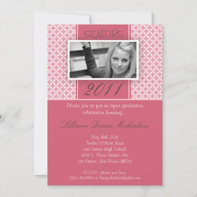 5x7 Brown Pink Polka Dot Graduation Announcement (Front)