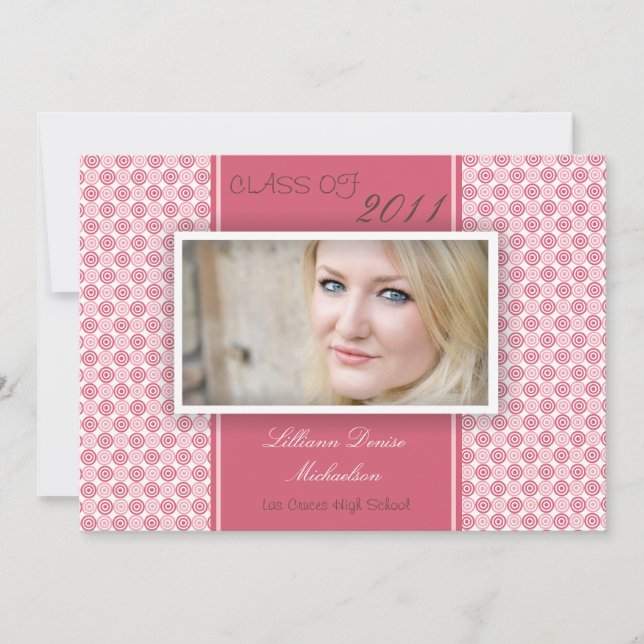 5x7 Brown Pink Polka Dot Photo Senior Announcement (Front)
