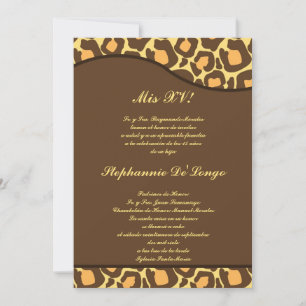 5x7 Brown Yellow Leopard Quinceanera Party Invite