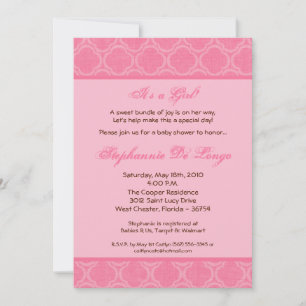 5x7 Bubblegum Damask Print Baby Shower Invitation