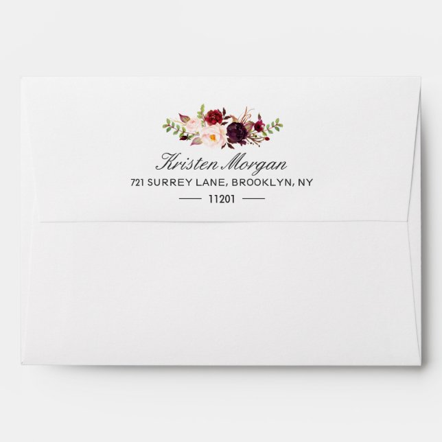 5x7 - Burgundy Blush Chic Floral & Return Address Envelope (Back (Top Flap))