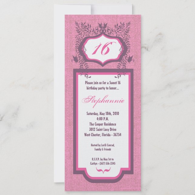 5x7 Butterfly Floral Sweet 16 Birthday Invitation (Front)