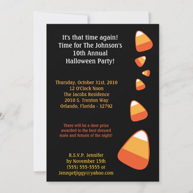5x7 Candy Corn Halloween Costume Party Invitation (Front)
