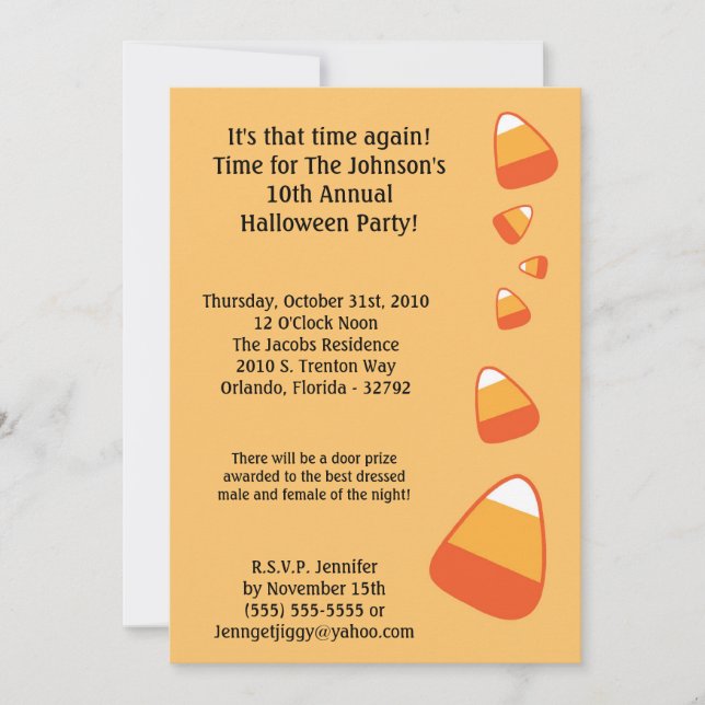 5x7 Candy Corn Halloween Costume Party Invitation (Front)