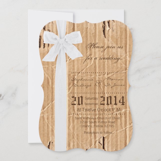 5x7 Cardboard Flap White Ribbon Wedding Invitation (Front)