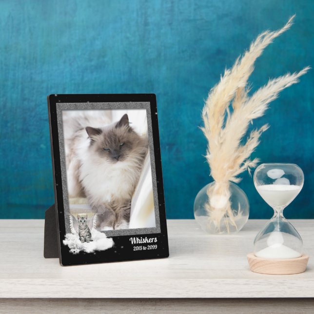 5x7 Cat Pet Memorial Silver Tabby Photo Plaque (Side)