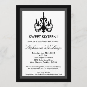 5x7 Chandelier Black White 16 Birthday Invitation
