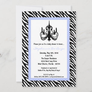 5x7 Chandelier Blue Zebra Baby Shower Invitation