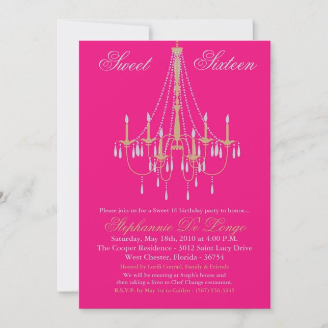 5x7 Chandelier Glitz Sweet 16 Birthday Invitation (Front)