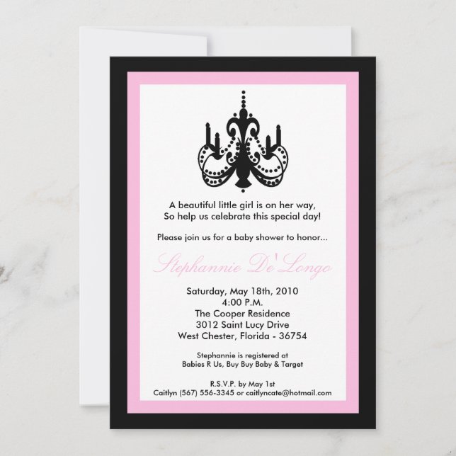 5x7 Chandelier Light Pink Baby Shower Invitation (Front)