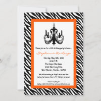 5x7 Chandelier Oran Zebra 16th Birthday Invitation