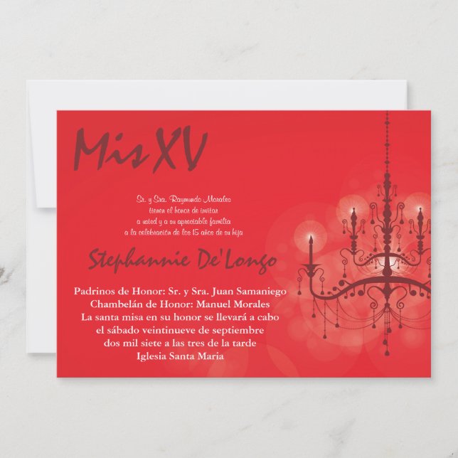 5x7 Chandelier Quinceanera Birthday Invitation (Front)