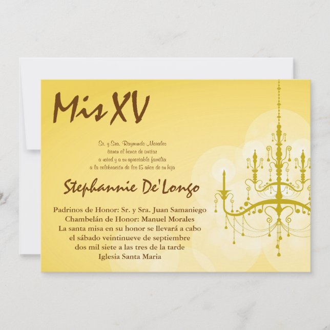 5x7 Chandelier Quinceanera Birthday Invitation (Front)