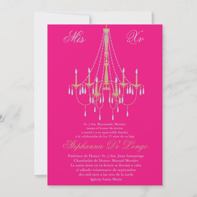 5x7 Chandelier Quinceanera Birthday Invitation (Front)