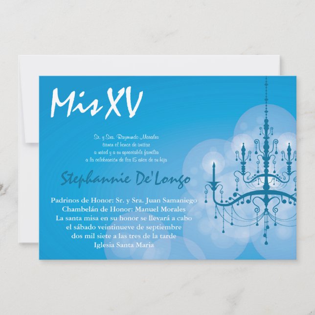 5x7 Chandelier Quinceanera Birthday Invitation (Front)
