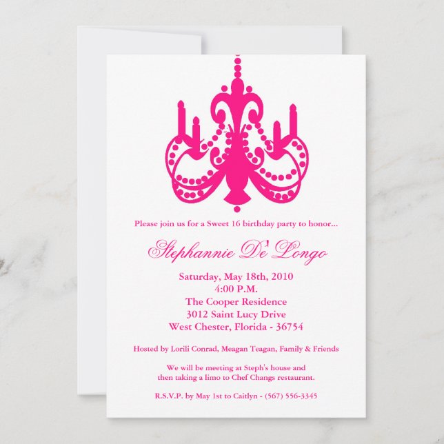 5x7 Chandelier sweet 16 Birthday Part Invitation (Front)