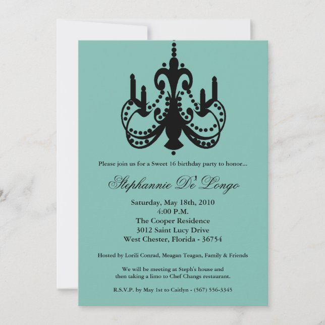 5x7 chandelier sweet 16 Birthday Part Invitation (Front)