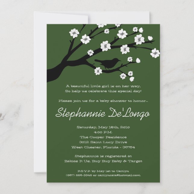 5x7 Cherry Blossom Tree Baby Shower Invitation (Front)