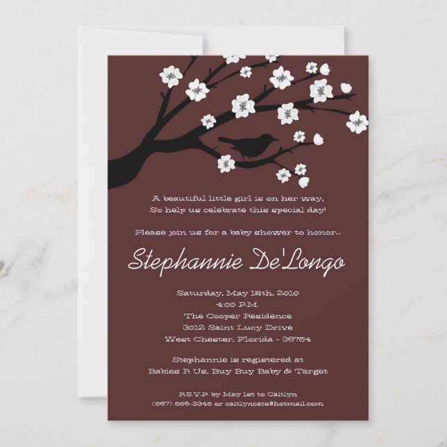 5x7 Cherry Blossom Tree Baby Shower Invitation (Front)