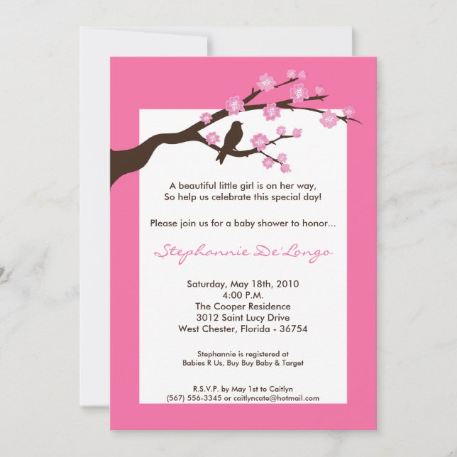 5x7 Cherry Blossom Tree Baby Shower Invitation (Front)