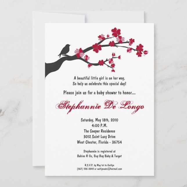 5x7 Cherry Blossom Tree Baby Shower Invitation (Front)