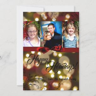5x7 Christmas Gold Bokeh Lights Twinkle PHOTO Card