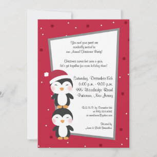 5x7 Christmas Hat Penguin Invitation