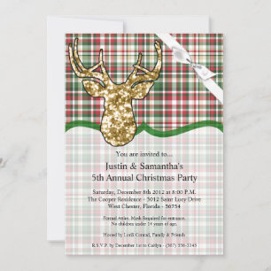 5x7 Christmas Invitation Gold Glitter Reindeer Pla