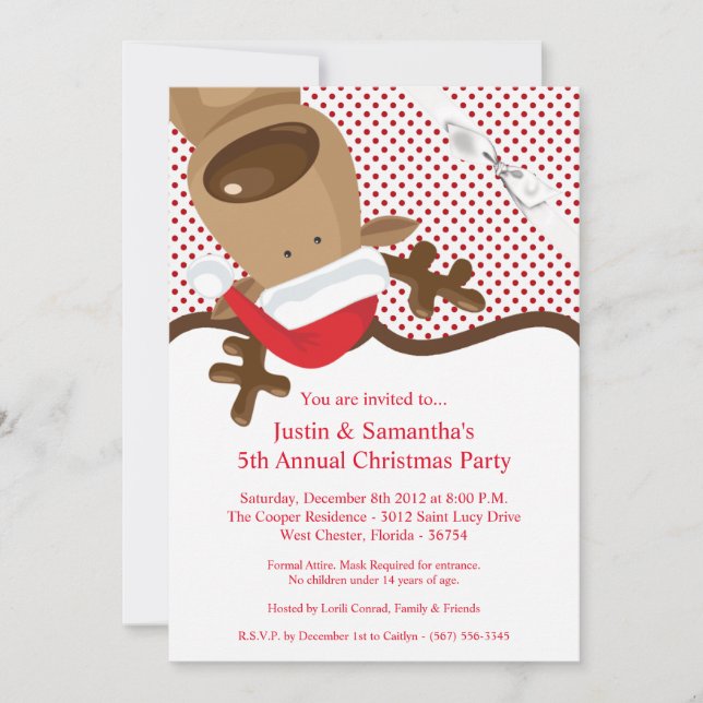 5x7 Christmas Invitation Reindeer Christmas XMAS P (Front)