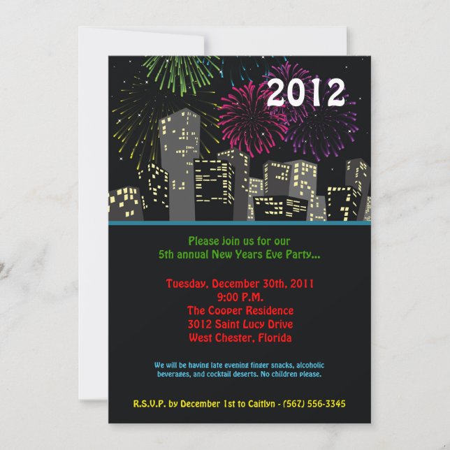 5x7 Christmas News Years Eve 2012 Party Invitation (Front)